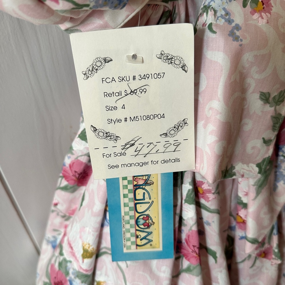 Daisy Kingdom vintage pristine Floral Puff Sleeve Dress with Lace Collar - Picture 4 of 10